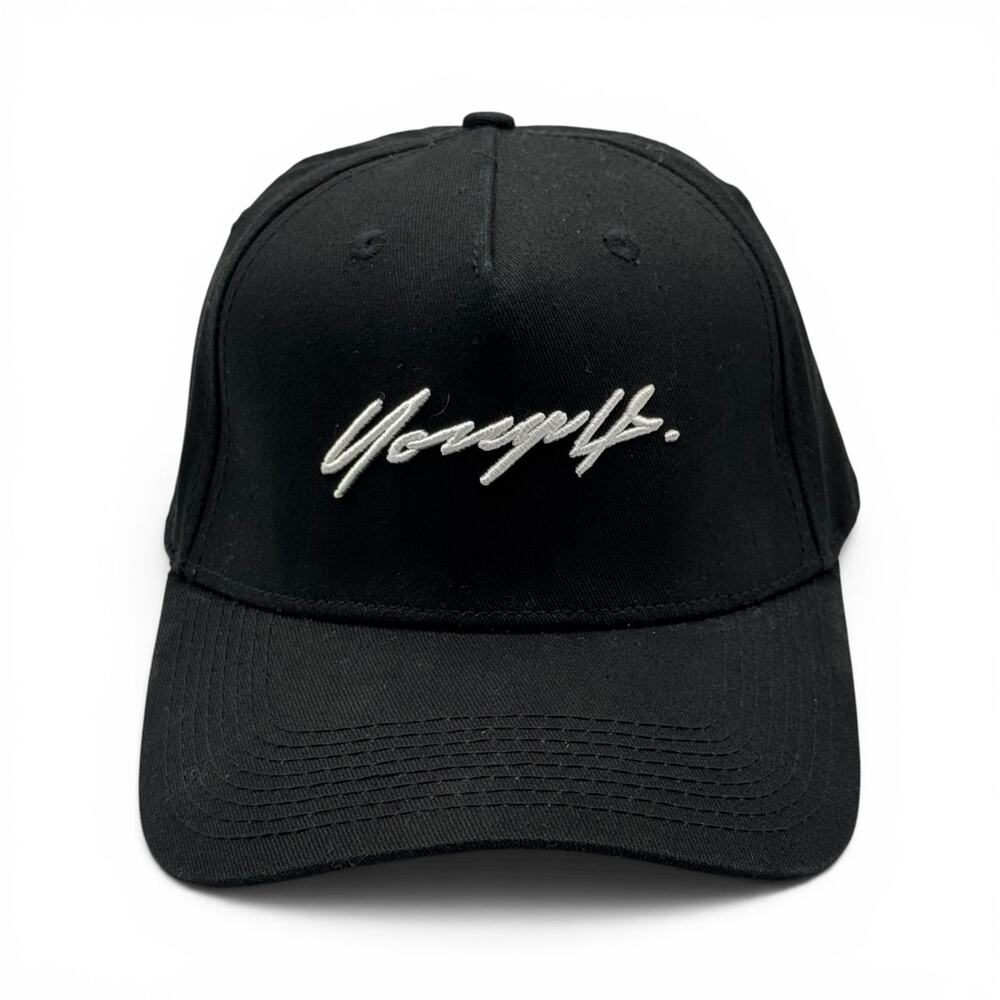 YOUNGLA 922 Signature Hat Black One Size Embroidered Spellout Snapback Cap